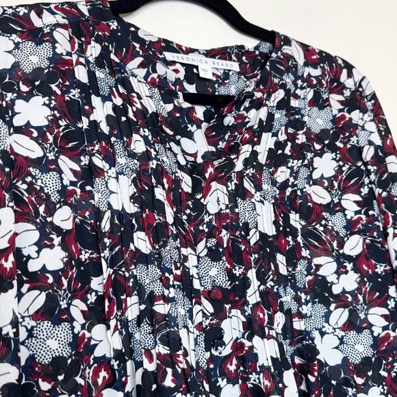 Veronica Beard Goldie Pintuck Tux Floral Silk Blouse In Multicolor Sz 4 Classic - Picture 5 of 13